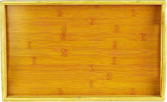 Bamboo Ottoman Serving Tray with Large Handles | Multipurpose Breakfast Coffee Tea Food Tray for Bed Couch Bar Party Home Use