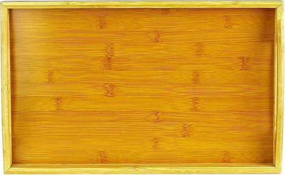 Bamboo Ottoman Serving Tray with Large Handles | Multipurpose Breakfast Coffee Tea Food Tray for Bed Couch Bar Party Home Use