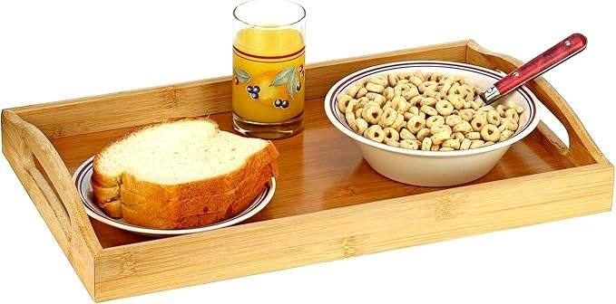 Bamboo Ottoman Serving Tray with Large Handles | Multipurpose Breakfast Coffee Tea Food Tray for Bed Couch Bar Party Home Use