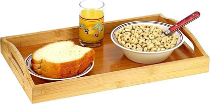 Bamboo Ottoman Serving Tray with Large Handles | Multipurpose Breakfast Coffee Tea Food Tray for Bed Couch Bar Party Home Use