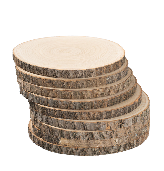 Wholesale Unfinished Round Wood Slices 15-18cm | Natural Bark Edge | Wedding & Seasonal Decor | OEM Custom Sizes Available