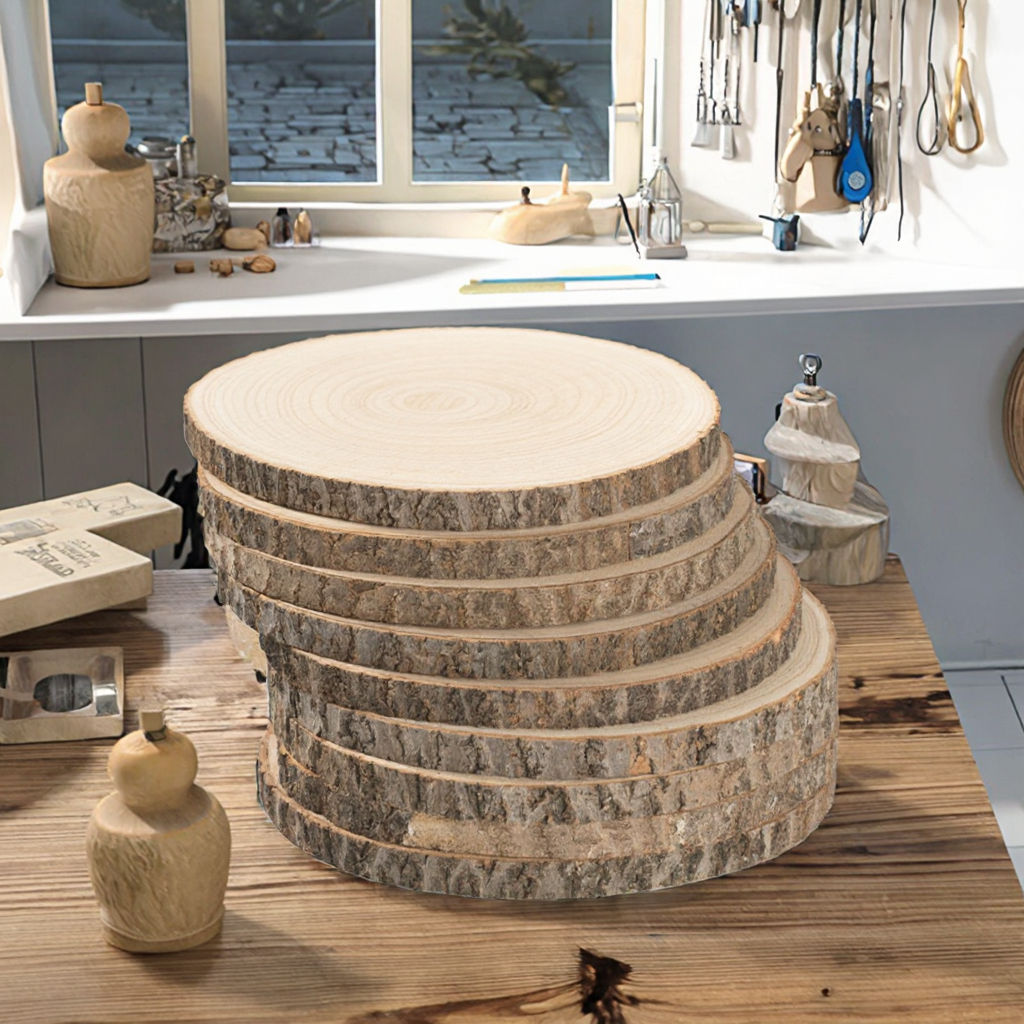 Wholesale Unfinished Round Wood Slices 15-18cm | Natural Bark Edge | Wedding & Seasonal Decor | OEM Custom Sizes Available