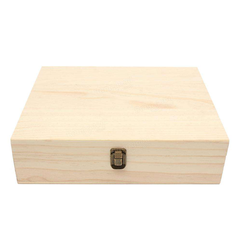 Plain Pine Wood Gift Box | Unfinished Natural Wooden Storage Box with Clasp & Sliding Lid | Custom Logo Engraving