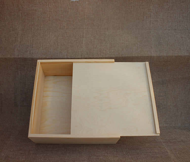 Plain Pine Wood Gift Box | Unfinished Natural Wooden Storage Box with Clasp & Sliding Lid | Custom Logo Engraving