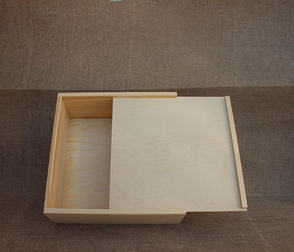 Plain Pine Wood Gift Box | Unfinished Natural Wooden Storage Box with Clasp & Sliding Lid | Custom Logo Engraving