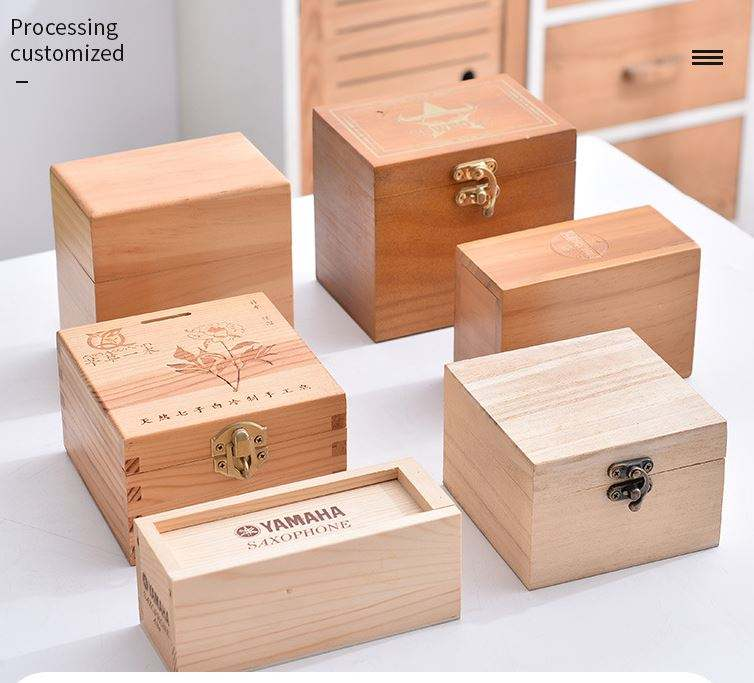 Plain Pine Wood Gift Box | Unfinished Natural Wooden Storage Box with Clasp & Sliding Lid | Custom Logo Engraving