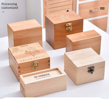 Plain Pine Wood Gift Box | Unfinished Natural Wooden Storage Box with Clasp & Sliding Lid | Custom Logo Engraving