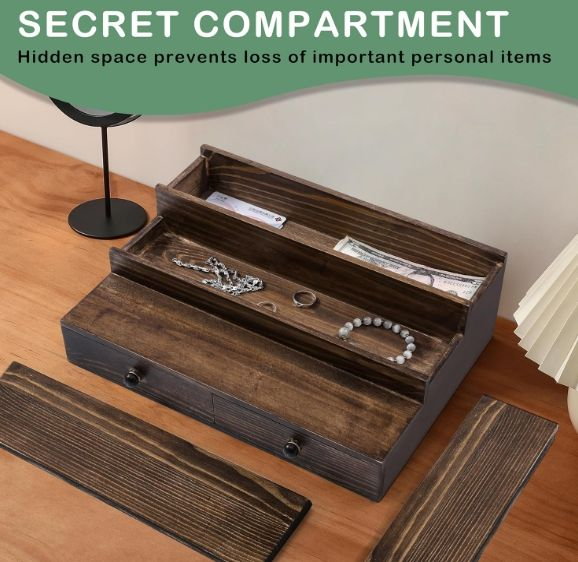 3-Tier Cologne Stand with Drawer & Hidden Compartment | Wooden Perfume Organizer Display Shelf for Men