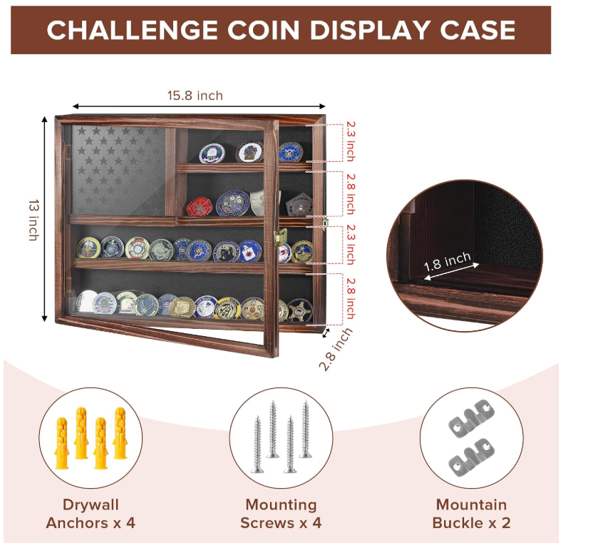Custom Challenge Coin Display Case | Military Coin Holder Cabinet with Removable Star Board & Hidden Compartment