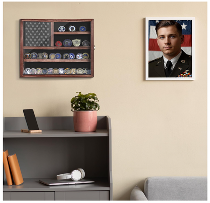 Custom Challenge Coin Display Case | Military Coin Holder Cabinet with Removable Star Board & Hidden Compartment
