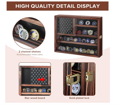 Custom Challenge Coin Display Case | Military Coin Holder Cabinet with Removable Star Board & Hidden Compartment
