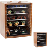 Wooden Miniature & Collectible Display Case with Metal Trays | Portable Dust-Proof Storage Cabinet with Handle