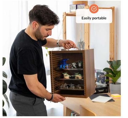Wooden Miniature & Collectible Display Case with Metal Trays | Portable Dust-Proof Storage Cabinet with Handle