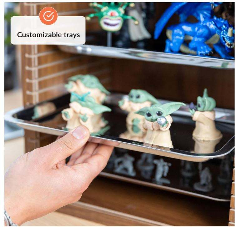 Wooden Miniature & Collectible Display Case with Metal Trays | Portable Dust-Proof Storage Cabinet with Handle