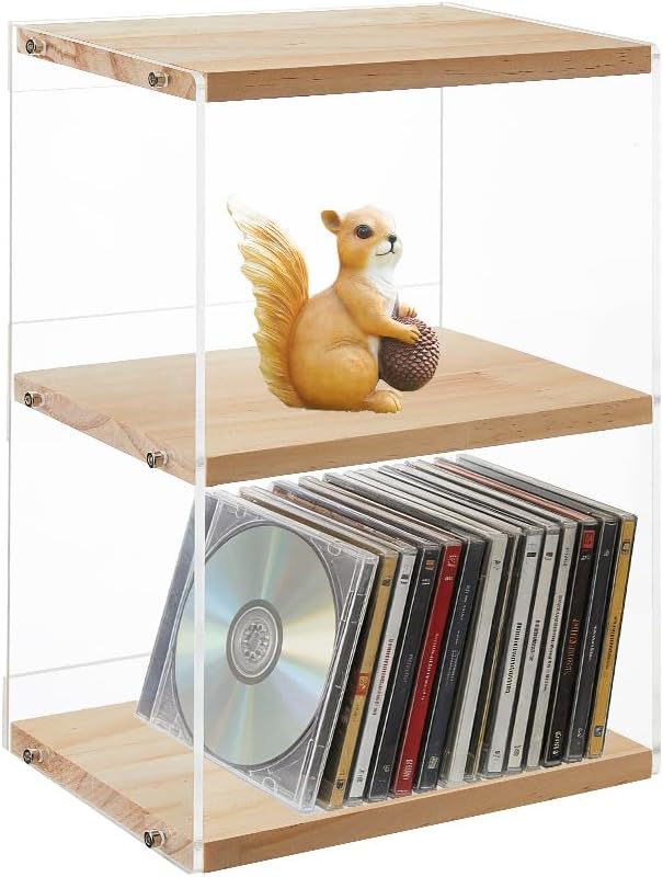 3-Tier Acrylic & Wood CD Storage Rack | Stackable Wooden Display Shelf for CDs, DVDs & Collectibles