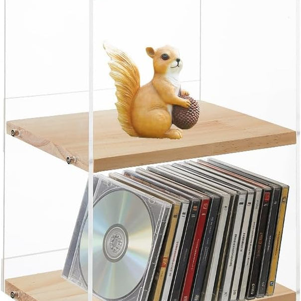 3-Tier Acrylic & Wood CD Storage Rack | Stackable Wooden Display Shelf for CDs, DVDs & Collectibles