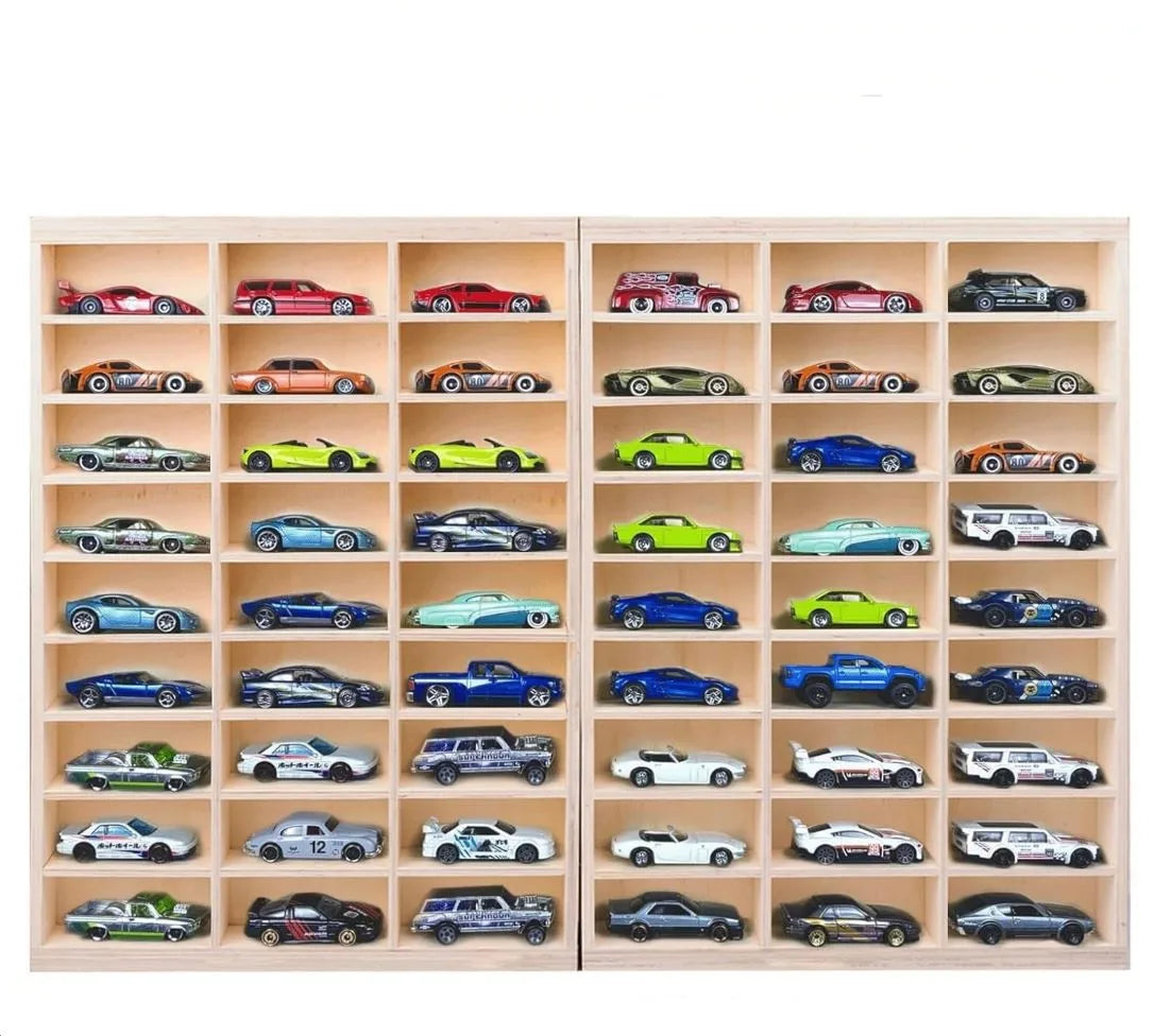 Custom Wooden Display Case 54 Space Storage Shelf 1/64 Scale Toy Cars Wall Mount Model Car Display Organizer