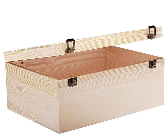 Custom Unfinished Wood Gift Packaging Box with Hinged Lid Pine Wood Box Large Wooden Box