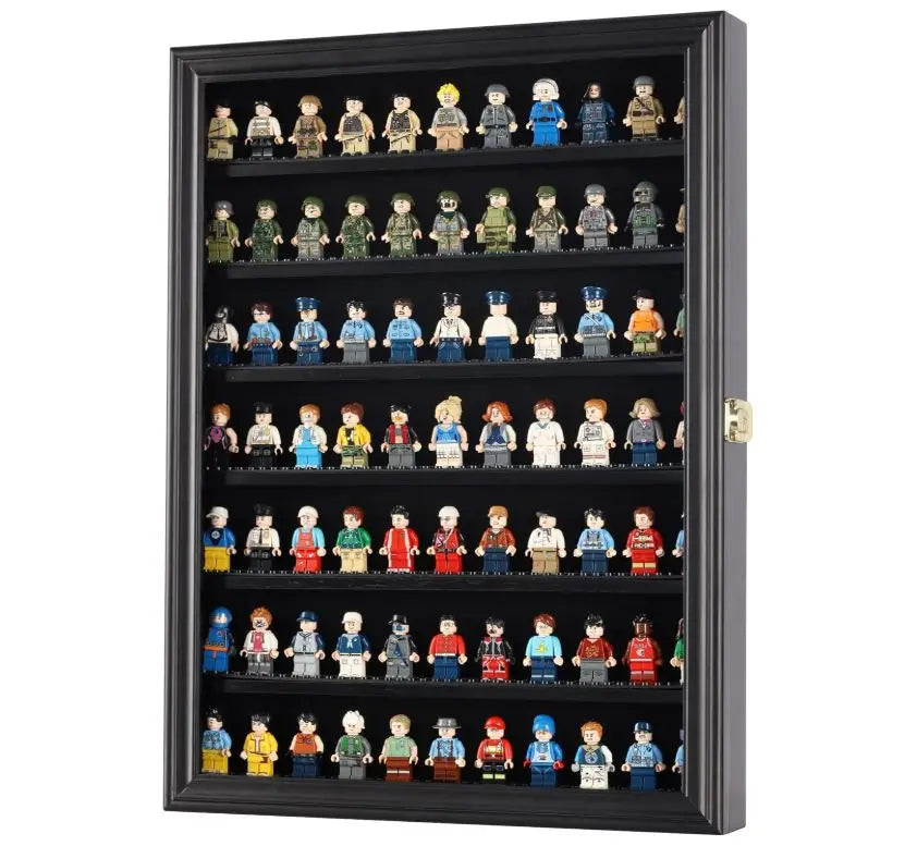Custom Wood Minifigure Display Case - Building Block Wall Mounted Cabinet Showcase for Small Miniature Collectibles