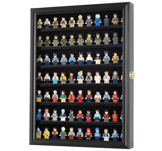 Custom Wood Minifigure Display Case - Building Block Wall Mounted Cabinet Showcase for Small Miniature Collectibles