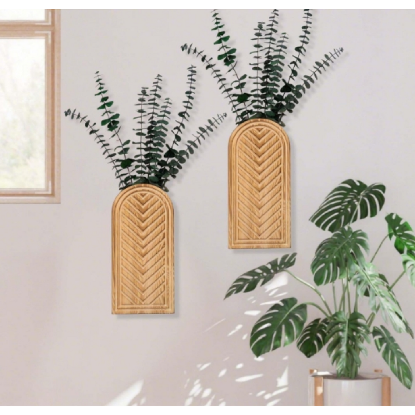 Wood Wall Vase OEM | 2-Pack Farmhouse Boho Brown | Entryway Decor Custom