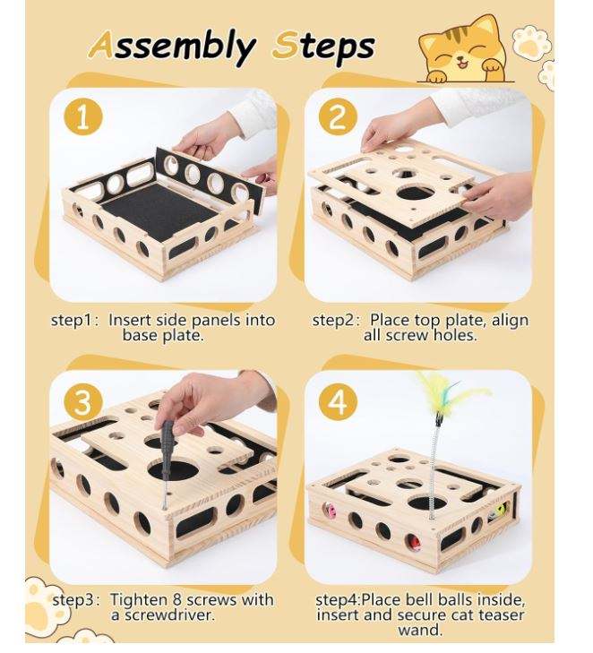 Wood Cat Puzzle Toy OEM | Interactive Scratcher Box Nail File | Custom