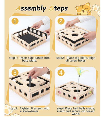 Wood Cat Puzzle Toy OEM | Interactive Scratcher Box Nail File | Custom