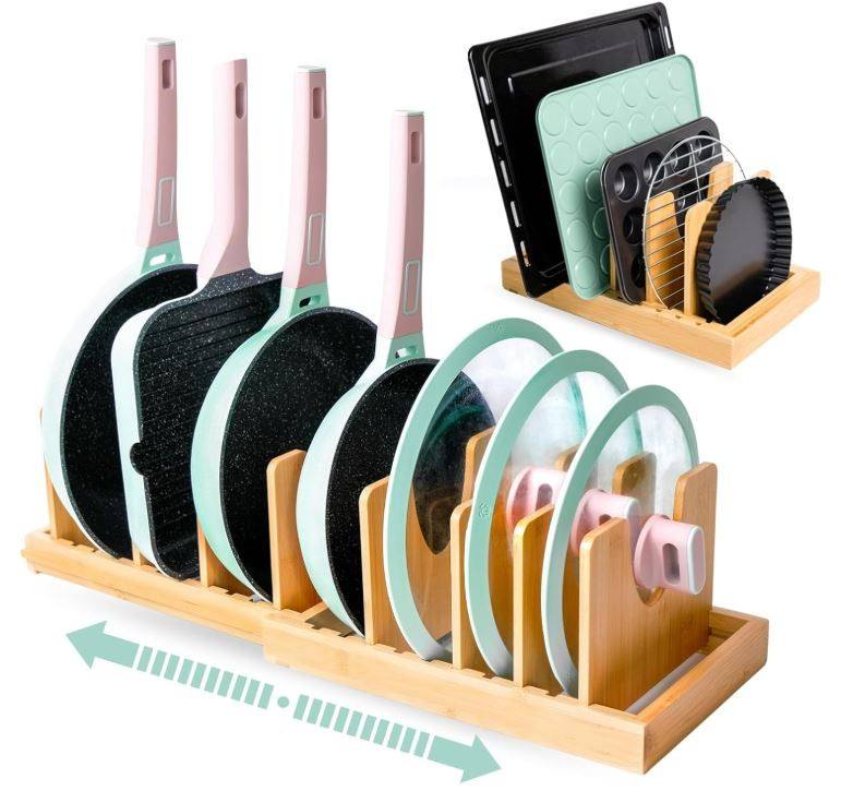 Wholesale bamboo pot lid and pan organizer under-cabinet rack