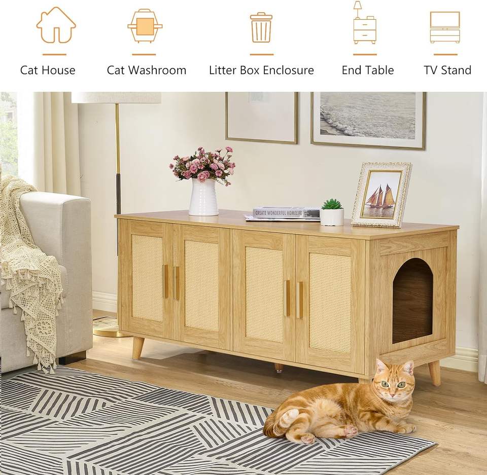 Litter box enclosure rattan door detail