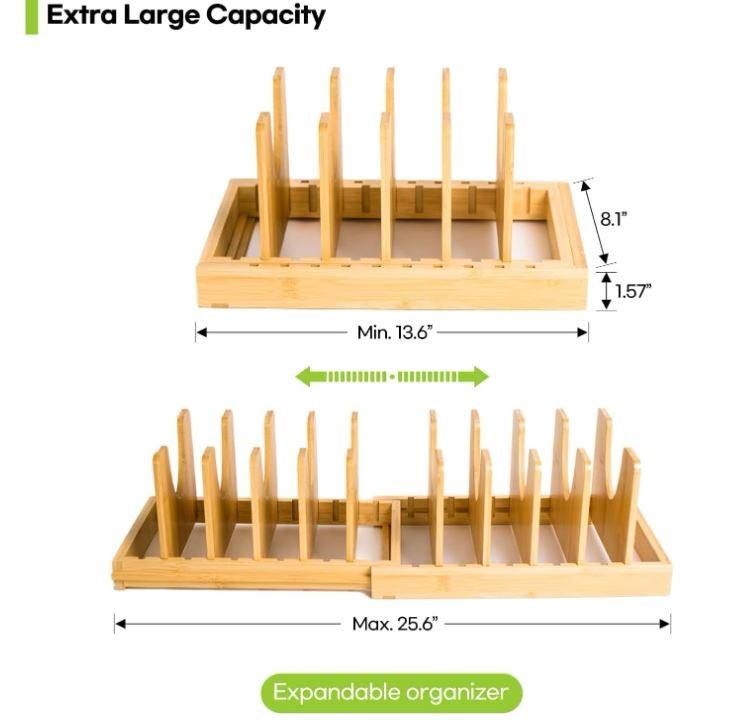 Bamboo pot lid organizer layers detail