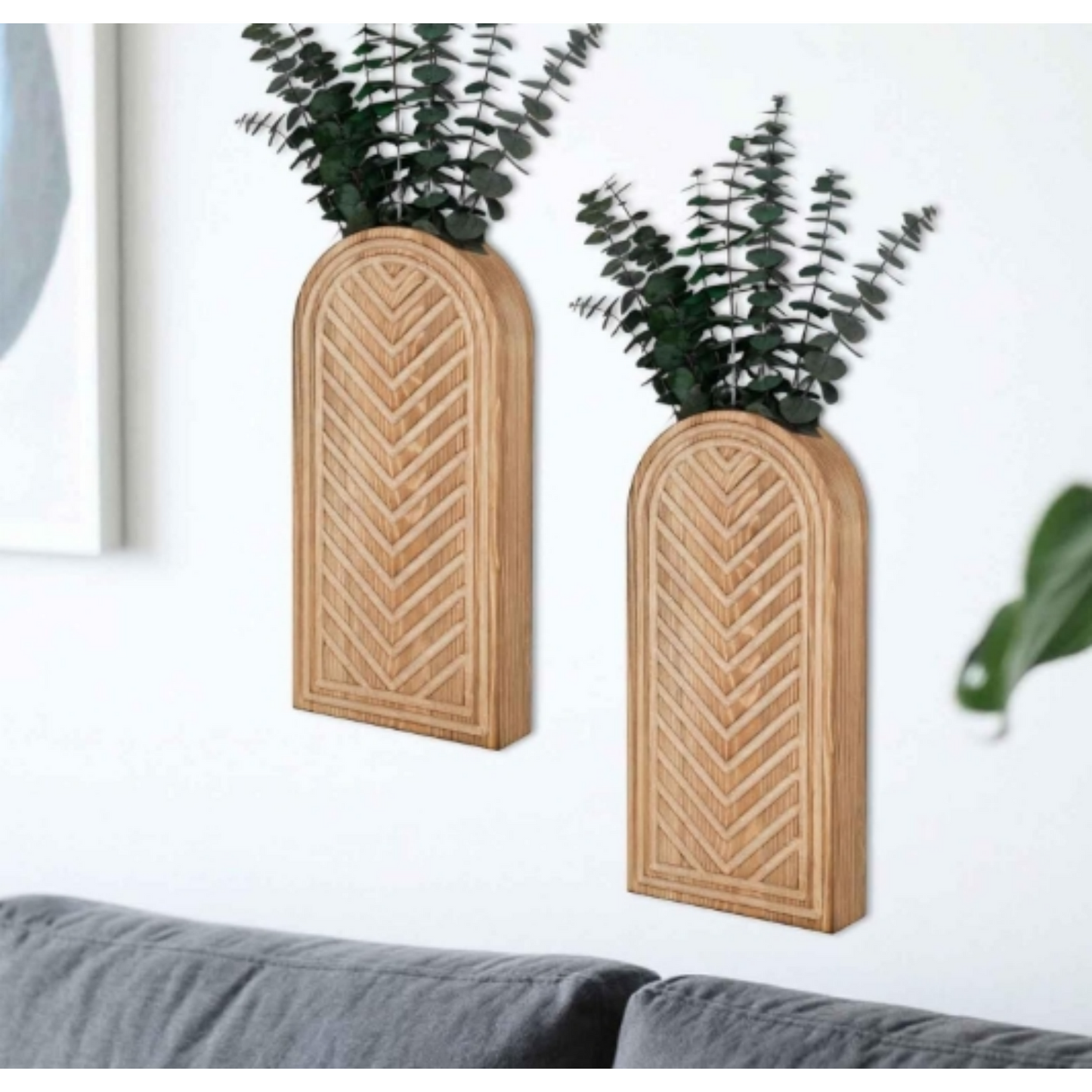 Wood Wall Vase OEM | 2-Pack Farmhouse Boho Brown | Entryway Decor Custom