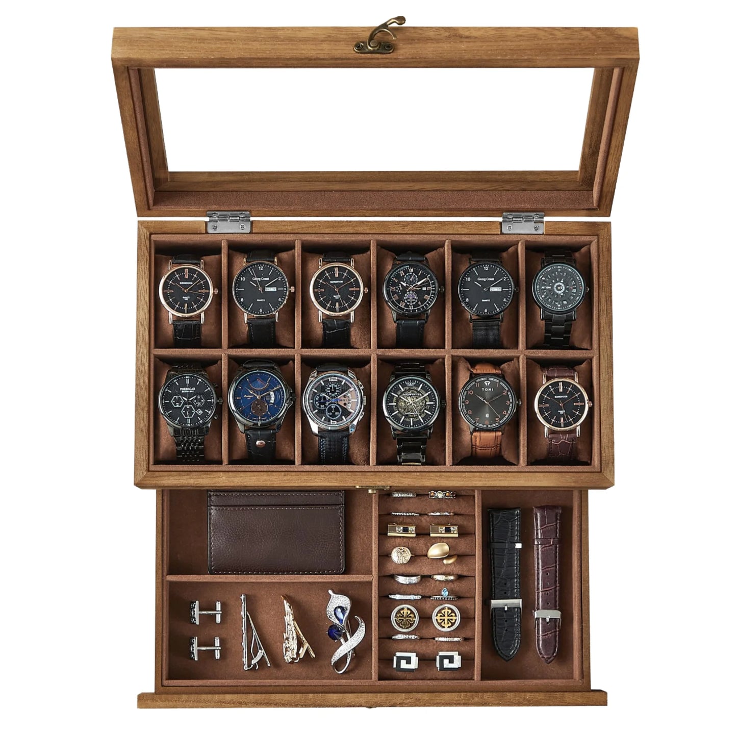 Wholesale Men's Wood Watch Box | Glass Lid Jewelry Organizer Storage Case | Factory Direct