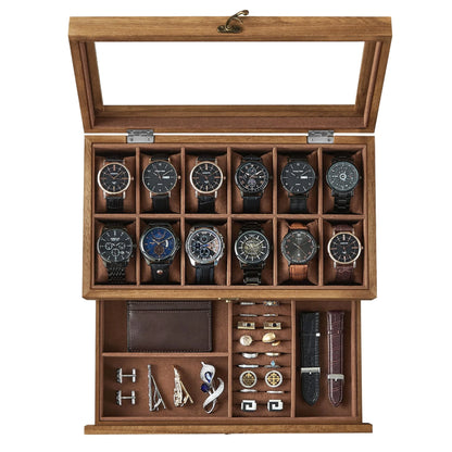 Wholesale Men's Wood Watch Box | Glass Lid Jewelry Organizer Storage Case | Factory Direct