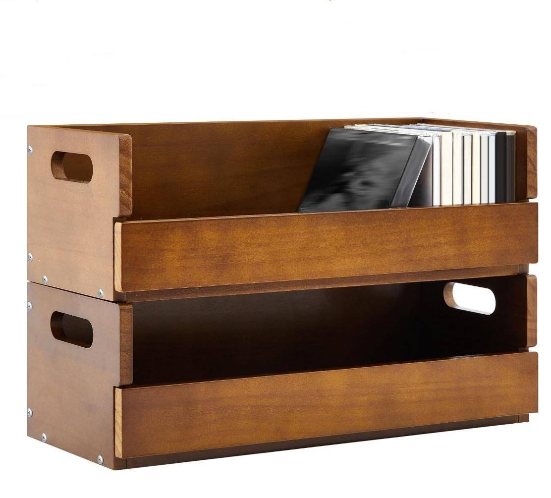 Wood Media Storage Box OEM | Carbonized CD & Tape Organizer | Free-Standing Custom