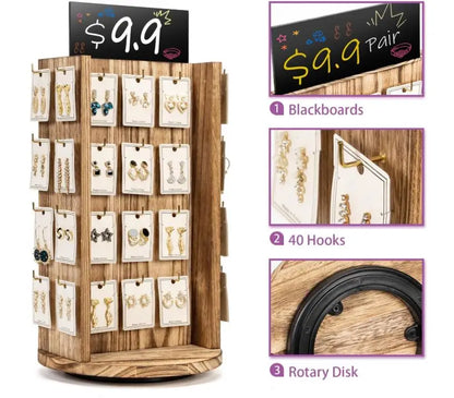 Wholesale Rotating Earring Display Stand | 4-Tier Wood Jewelry Display Rack | Factory Direct