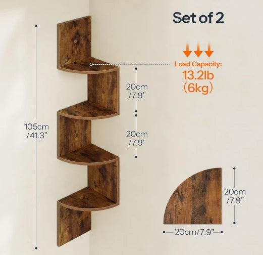 Wholesale Floating Corner Shelves Set of 2 | 4-Tier Wall-Mounted Wood Shelving | Factory Direct