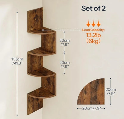 Wholesale Floating Corner Shelves Set of 2 | 4-Tier Wall-Mounted Wood Shelving | Factory Direct