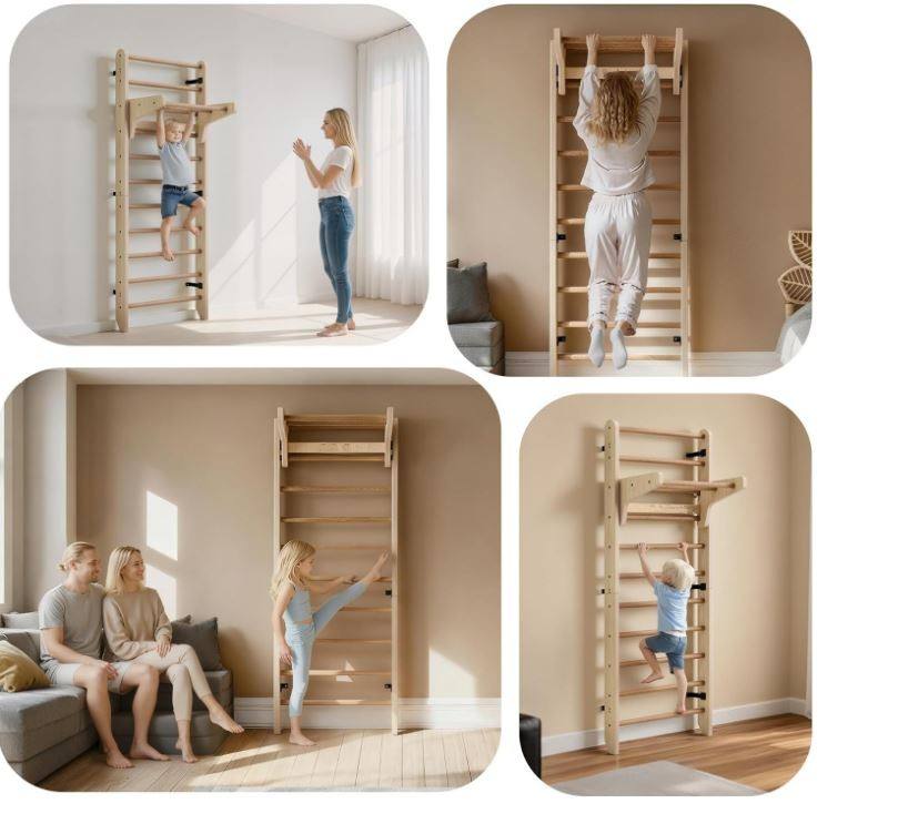 Wall-Mounted Swedish Ladder Gym Bar - in use