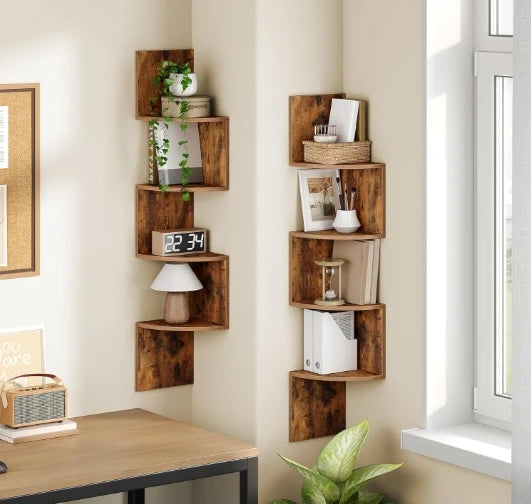 Wholesale Floating Corner Shelves Set of 2 | 4-Tier Wall-Mounted Wood Shelving | Factory Direct