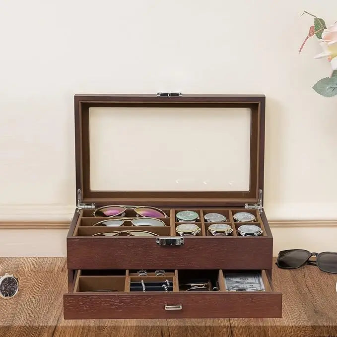 Wholesale Men's Wood Watch Box | Glass Lid Jewelry Organizer Storage Case | Factory Direct