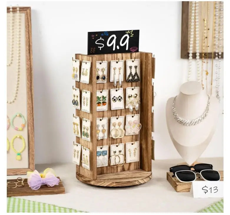 Wholesale Rotating Earring Display Stand | 4-Tier Wood Jewelry Display Rack | Factory Direct