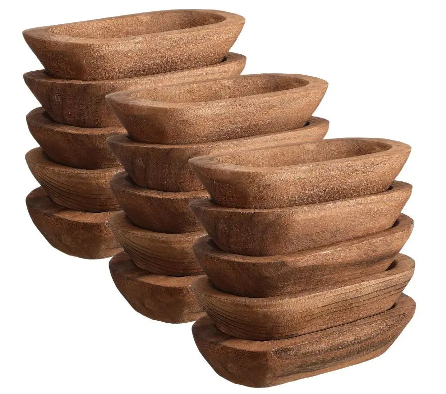 Wholesale Wood Dough Bowl Set | 15-Piece Rustic Farmhouse Decor | Factory Direct