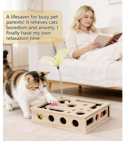 Wood Cat Puzzle Toy OEM | Interactive Scratcher Box Nail File | Custom