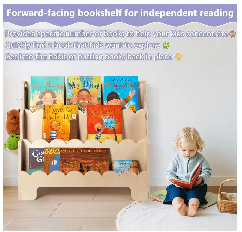 Wholesale Kids Bookshelf | 3-Tier Scalloped Montessori Bookcase | Factory Direct