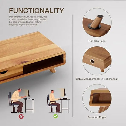 Wholesale Wooden Monitor Stand | Desktop Organizer with Drawer | Factory Direct