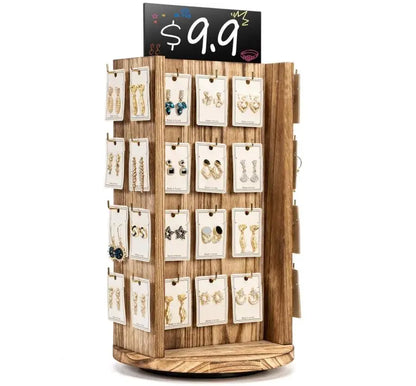 Wholesale Rotating Earring Display Stand | 4-Tier Wood Jewelry Display Rack | Factory Direct