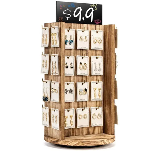 Wholesale Rotating Earring Display Stand | 4-Tier Wood Jewelry Display Rack | Factory Direct