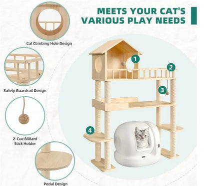 Wholesale Wood Cat Tower | Multi-Level Cat Tree Furniture with Scratching Post | Factory Direct