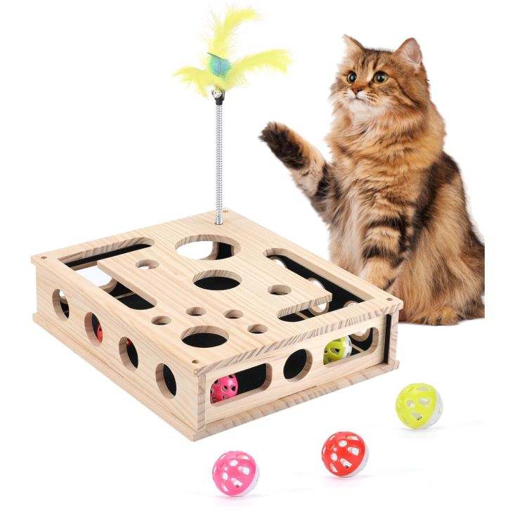 Wood Cat Puzzle Toy OEM | Interactive Scratcher Box Nail File | Custom