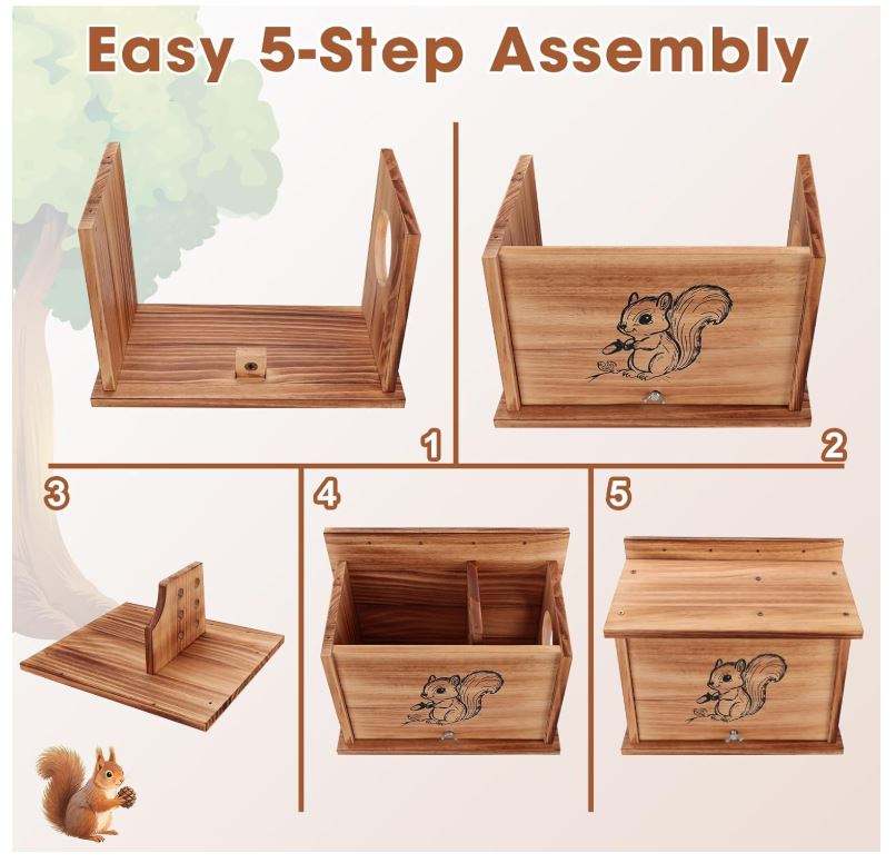 Wooden Squirrel House OEM | Raccoon-Proof Carbonized Pine Nesting Box | Custom